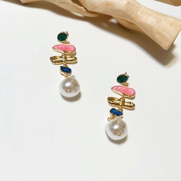 Enamel pearl drop earrings #585 - Picture 3 of 6